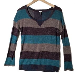 Splendid Metallic Stripe‎ Top S Teal Purple Grey Long Sleeve Tee